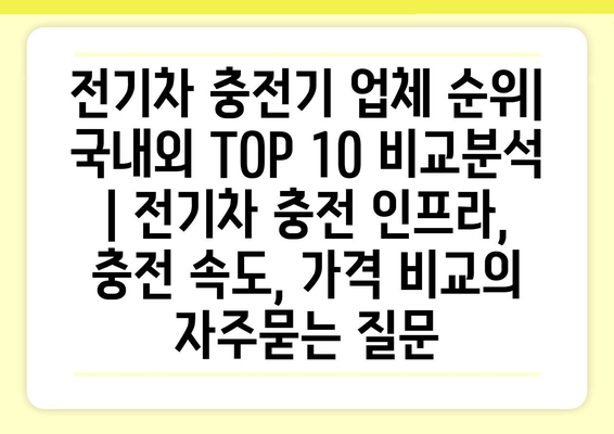 전기차 충전기 업체 순위| 국내외 TOP 10 비교분석 | 전기차 충전 인프라, 충전 속도, 가격 비교