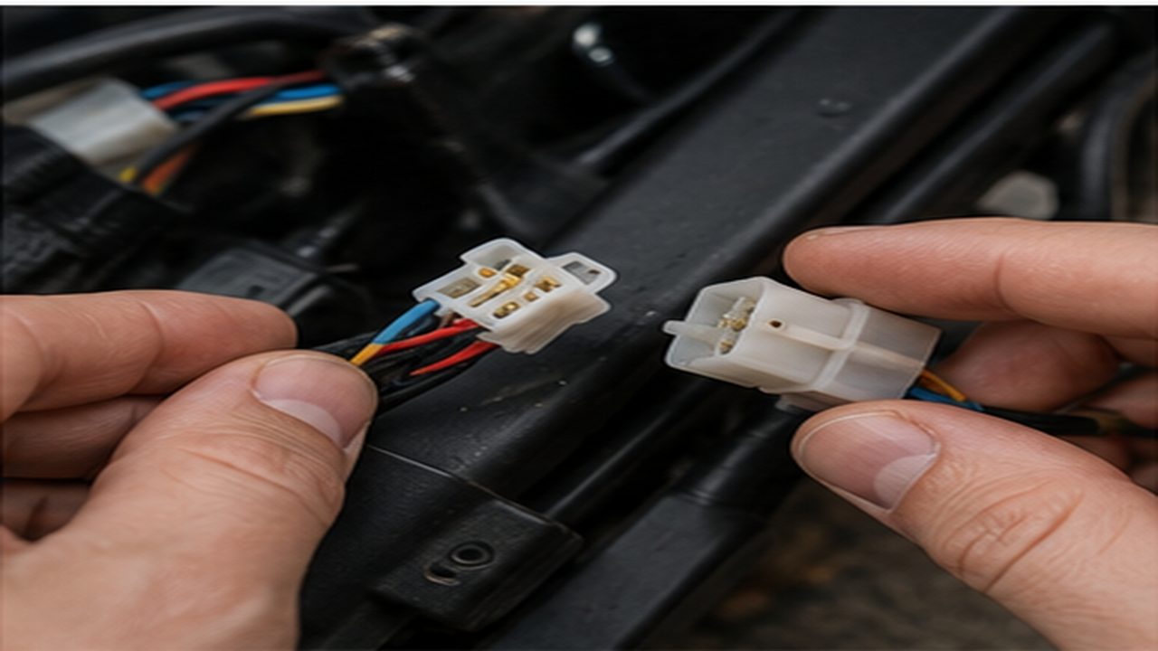 전원을 끄고 충전 케이블을 분리한 뒤 컨트롤러 커넥터와 케이블 연결 상태를 점검하는 모습